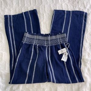 Indigo Rein Smocked Waisted Linen Blend Pants, Size M. NWT